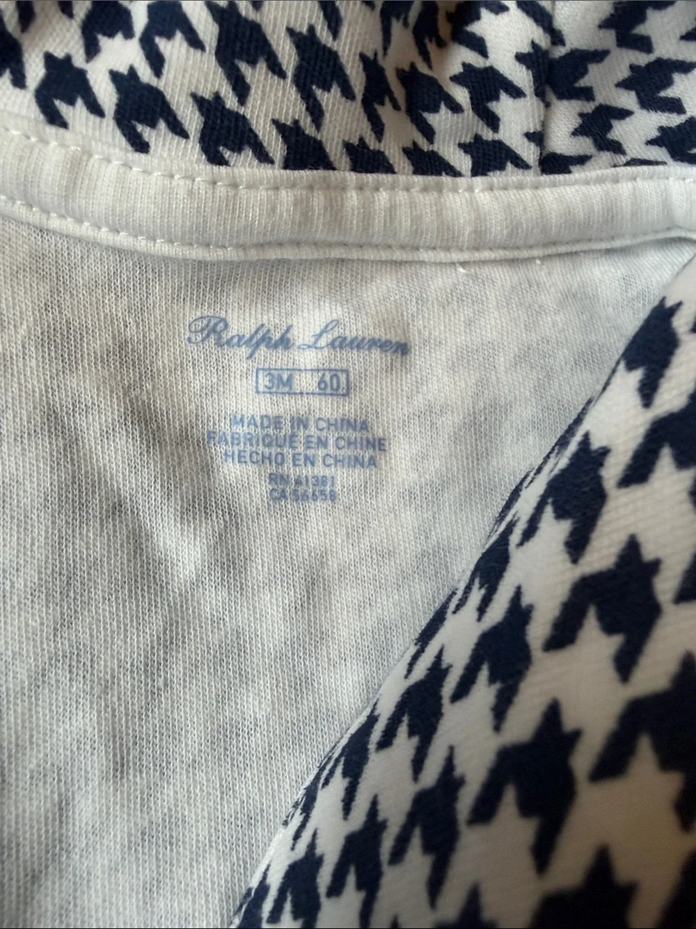 Ralph Lauren Navy and White Houndstooth Baby One-Piece